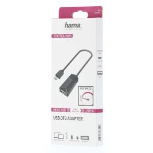 Кабел HAMA, USB 2.0 OTG micro USB - женско USB 2.0, 480 Mbit/s, Черен - Image 2