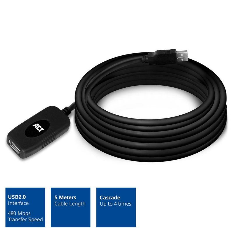 Кабел ACT AC6005 USB-A мъжко - женско, 5.0 м - Image 2