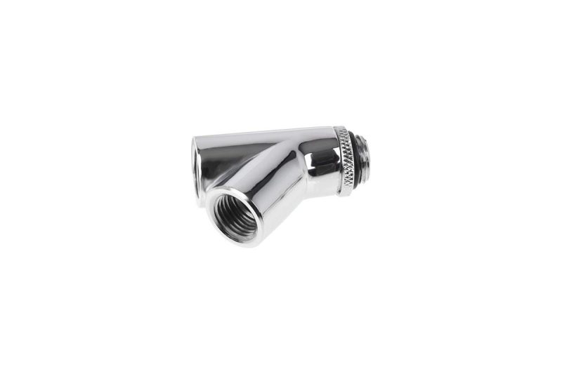 Y-конектор Alphacool Eiszapfen, Въртящ се, 45°, G1/4 външна към 2 x G1/4 вътрешна резба, Сребрист - Image 3