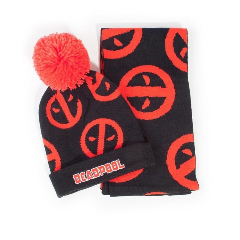 Комплект шал и шапка DIFUZED Deadpool, Symbol, Черен/Червен