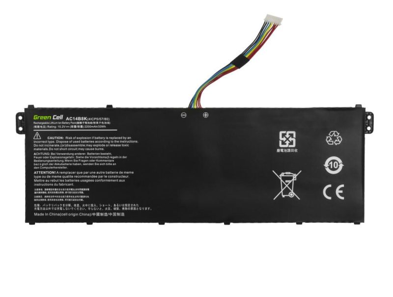 Батерия за лаптоп GREEN CELL, ACER AC14B3K AC14B8K Aspire 5 A515 A517 R15 R5-571T LiIPo 15,2V 2100mAh - Image 2