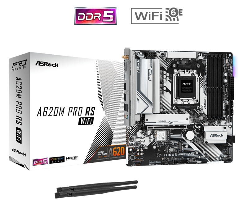 Дънна платка ASROCK A620M Pro RS WiFi, Socket AM5, mATX, 4xDDR5 - Image 5