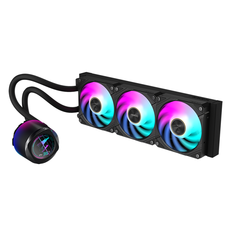 Охладител за процесор Gigabyte AORUS WATERFORCE X II 360 Black, LCD Display - Image 2