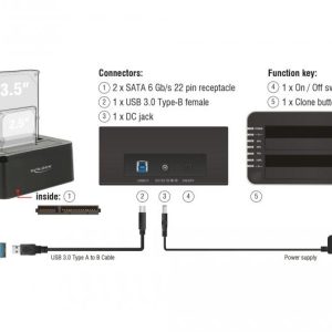 Външна докинг станция Delock 62661, за 2.5"/3.5" HDD/SSD, USB 3.0, Функция за клониране, Черен - Image 2