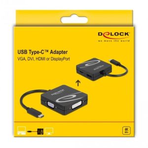 Адаптер 4 в 1 Delock 63129 USB-C мъжко - VGA / DVI / DP / HDMI женско, Черен - Image 3