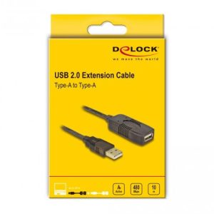 Удължителен кабел DeLock, USB-A мъжко - USB-A женско, USB 2.0, 10 м, Черен - Image 4