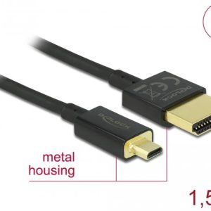 Кабел Delock  HDMI-A мъжко - Micro HDMI-D мъжко,18 Gbit/s, 4K, 1.5 м, Черен - Image 2