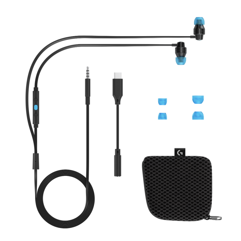 Геймърски слушалки с микрофон Logitech G333 In-ear 3.5 mm + USB-C adapter, тапи жични, черни - Image 7