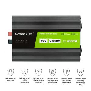 Инвертор GREEN CELL, 12/220V, DC/AC, 2000W/4000W, INVGCP2000LCD  LCD Чиста синусоида - Image 5