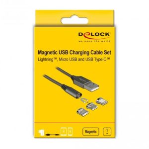 Кабел за зареждане Delock  3 в 1, USB-A мъжко - 8 Pin / Micro USB / USB Type-C, 1м, Черен - Image 6