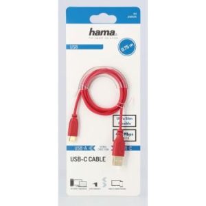 Кабел Hama Flexi-Slim USB-C - USB-A 2.0 мъжко, 0.75м,тънък, позлатен, червен - Image 3