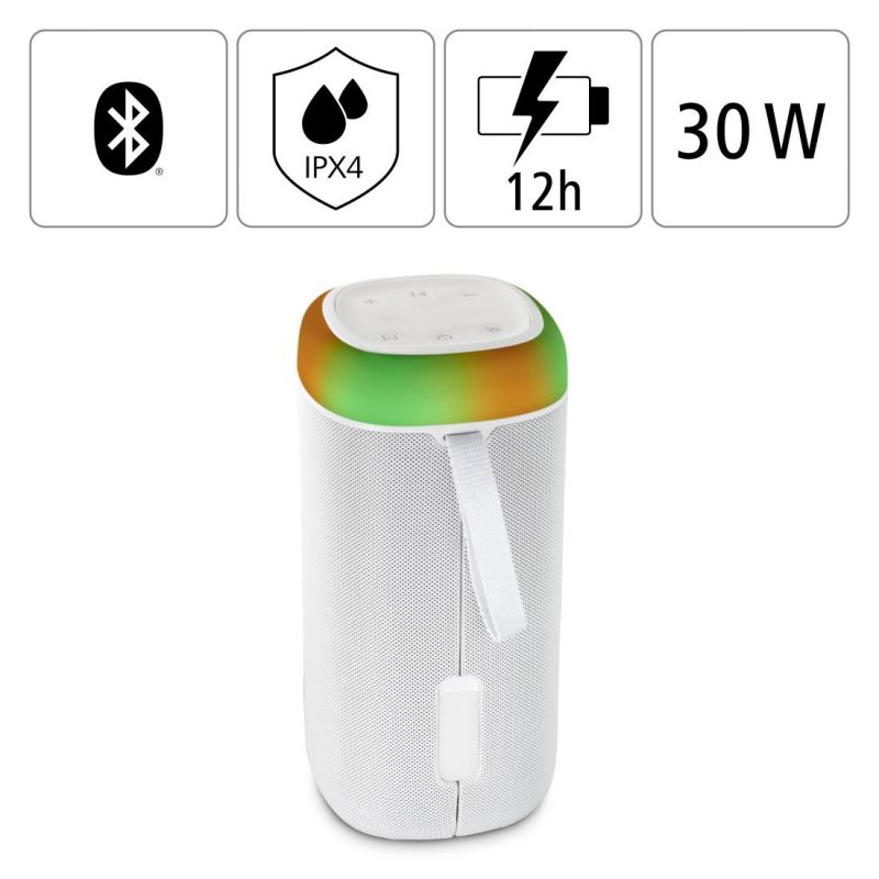 Блутут мобилна колонка HAMA Shine 2.0, 30W, LED, Защита от вода, Бял, 188229 - Image 6