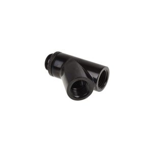 Y-конектор Alphacool Eiszapfen, Въртящ се, 45°, G1/4 външна към 2 x G1/4 вътрешна резба, Черен мат