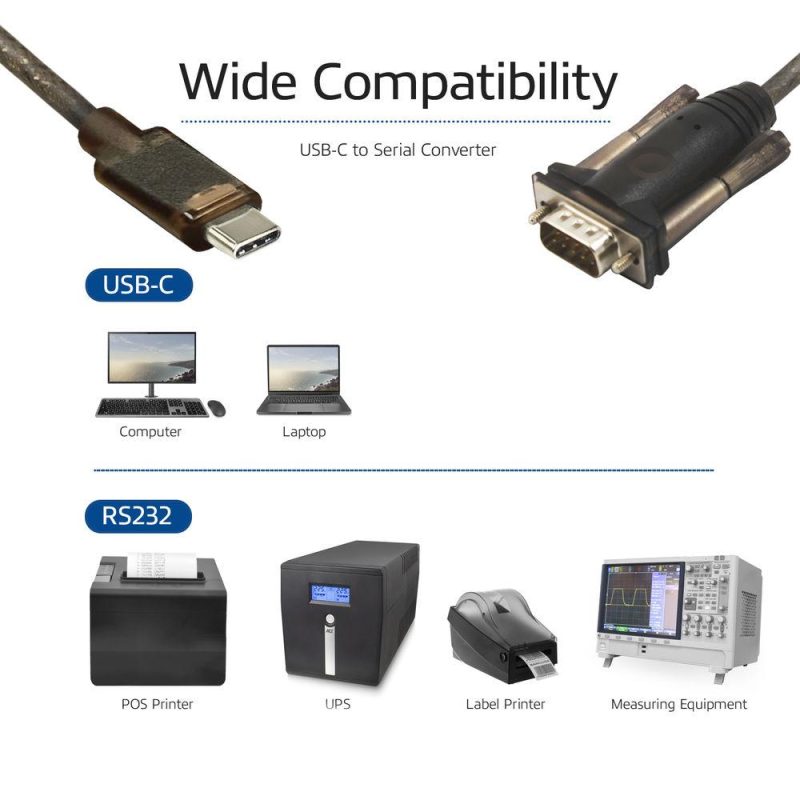 Конвертор ACT AC6002, USB-C мъжко - RS232 мъжко, 9 pin, 1.5 м, Черен - Image 4