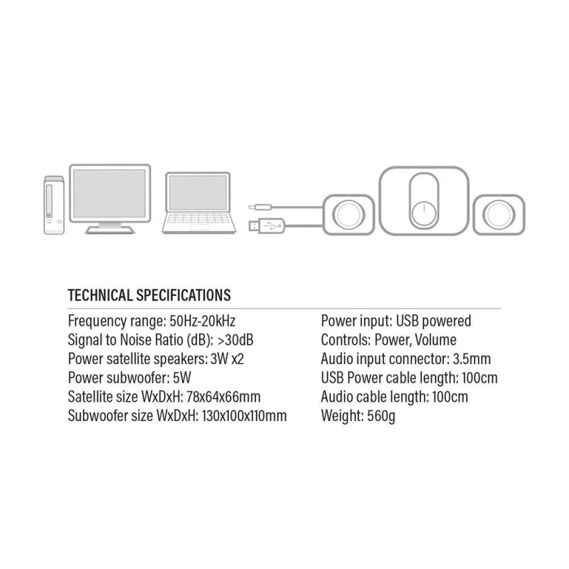 Озвучителна система EWENT Eminent 2.1, 3.5 mm, USB, 11W - Image 6