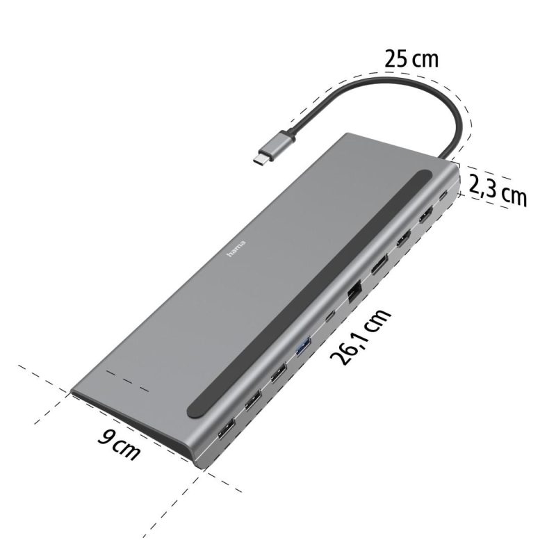 Докинг станция 10 в 1 HAMA Connect2Office Pro, USB-A, USB-C (PD), HDMI, DP, LAN/Ethernet, Сива - Image 9