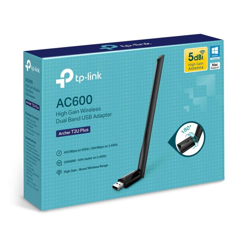 Безжичен адаптер TP-LINK Archer T2U PLUS, AC600, Dual band, USB, външна антена 5 dBi - Image 6