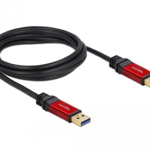 Кабел Delock  USB-A мъжко - USB-А мъжко, 2 м, Premium, Екраниран, Черен