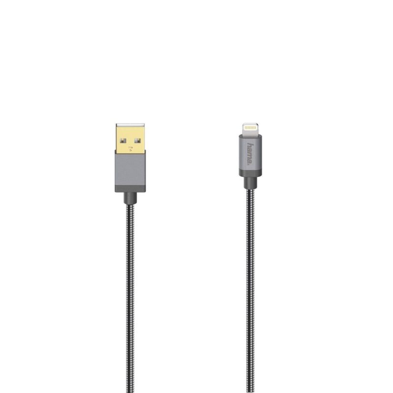 Кабел HAMA Elite USB-A мъжко - Lightning мъжко, 0.75 м., метал, Антрацит, за iPhone/iPad - Image 2
