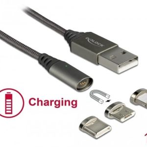 Кабел за зареждане Delock  3 в 1, USB-A мъжко - 8 Pin / Micro USB / USB Type-C, 1м, Черен - Image 3