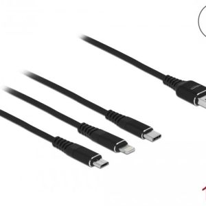 Кабел за зареждане Delock  3 в 1, USB - Lightning Micro USB- USB-C, 1м, Черен - Image 2