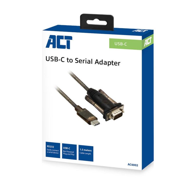 Конвертор ACT AC6002, USB-C мъжко - RS232 мъжко, 9 pin, 1.5 м, Черен - Image 5