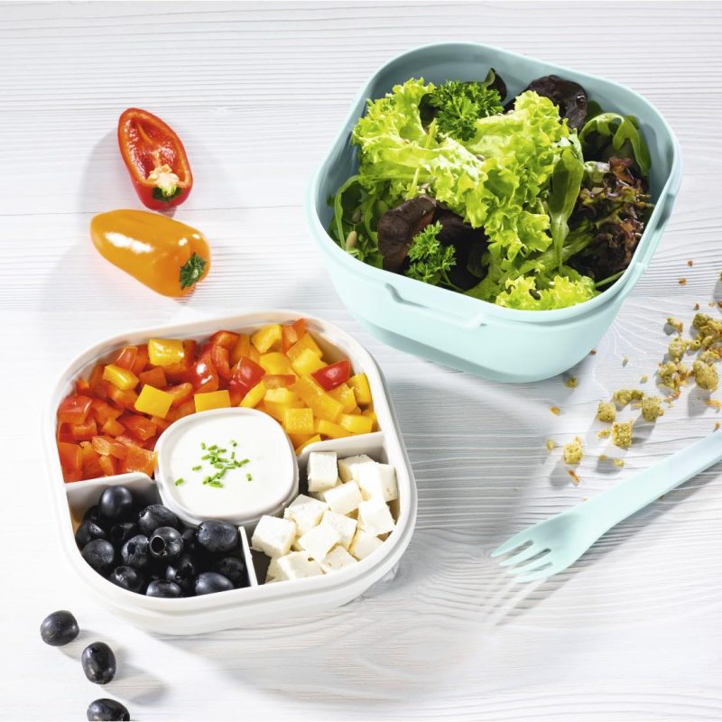 Кутия за храна Xavax To Go, 3 отделения, прибори,дресинг, пастелно синьо - Image 6