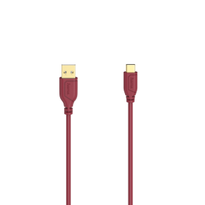 Кабел Hama Flexi-Slim USB-C - USB-A 2.0 мъжко, 0.75м,тънък, позлатен, червен - Image 2