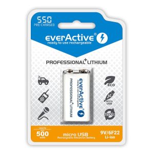 Акумулаторна Батерия R22 9V LiIon 500mAh/550 precharged +Usb-C  1бр. в опаковка EVERACTIVE - Image 2
