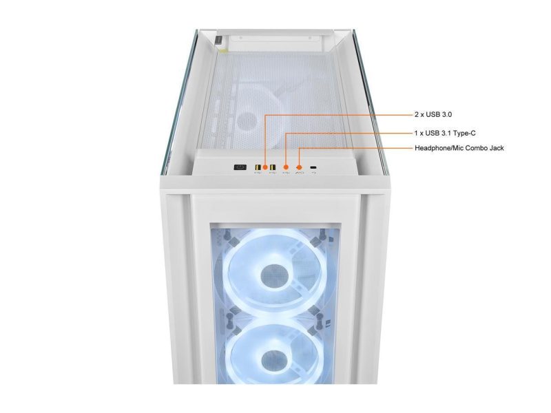 Кутия Corsair iCUE 5000X RGB QL Edition Mid Tower, Tempered Glass, Бяла - Image 3
