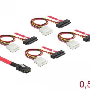 Интерфейсен кабел DeLock, mini SAS SFF-8087 - 4 x SAS SFF-8482 + power, 0.5 m - Image 2