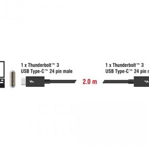 Кабел Delock Thunderbolt 3 (20 Gb/s) USB-C,  мъжко - мъжко, 2.0 м, 3 A, Черен - Image 3