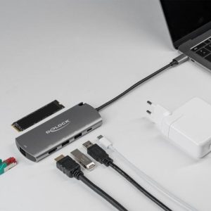 Докинг станция Delock USB-C, M.2 слот за SSD, HDMI, Gigabit LAN, 2xUSB-A, USB-C, Сива - Image 5