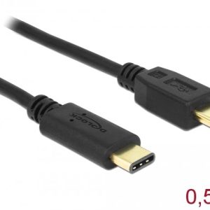 Кабел DeLock, USB-C мъжко - USB-B мъжко, USB 2.0, 0.5 м, Черен - Image 2