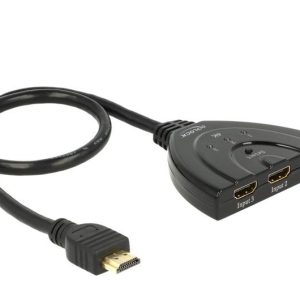 3 портов HDMI суич Delock 18600, 4K, 50 см. кабел, Черен