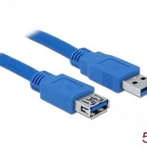 Удължителен кабел Delock USB-A мъжко - USB-А женско, 5 м, Екраниран, Син