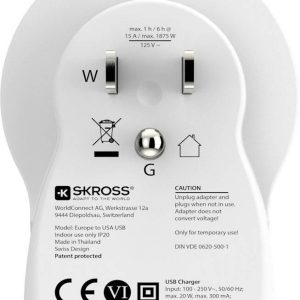 Адаптер SKROSS Europe към USA, USB, Бял - Image 3