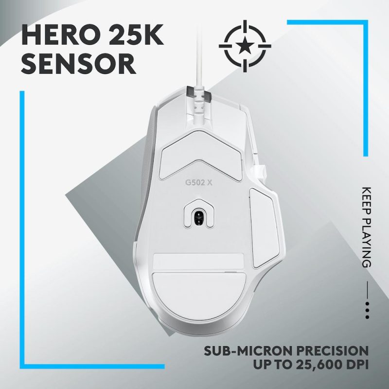 Геймърска мишка Logitech, G502 X, Оптична,  Жична, USB, Бяла - Image 4