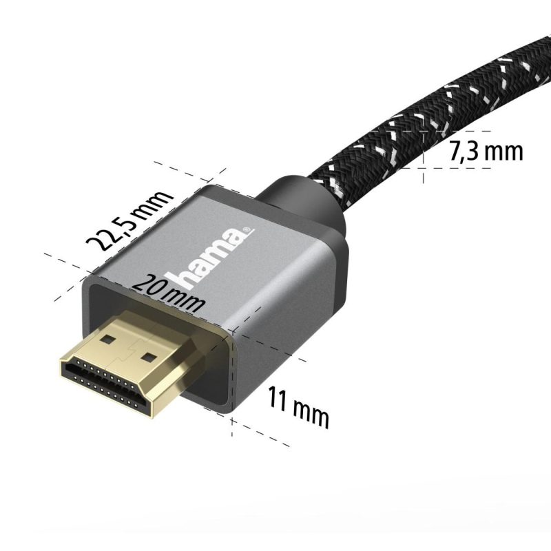 Кабел HAMA Ultra HD, HDMI мъжко - HDMI мъжко, 8K, 48GB/s,метал, 3 м, Позл. конектори, Ethernet, Черен - Image 6