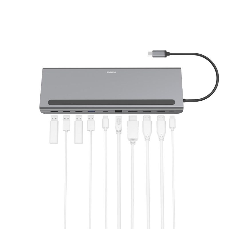 Докинг станция 10 в 1 HAMA Connect2Office Pro, USB-A, USB-C (PD), HDMI, DP, LAN/Ethernet, Сива - Image 3