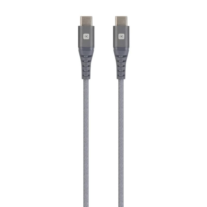 Кабел Skross, USB-C - USB-C, Метална оплетка, 2.0 м, Сив