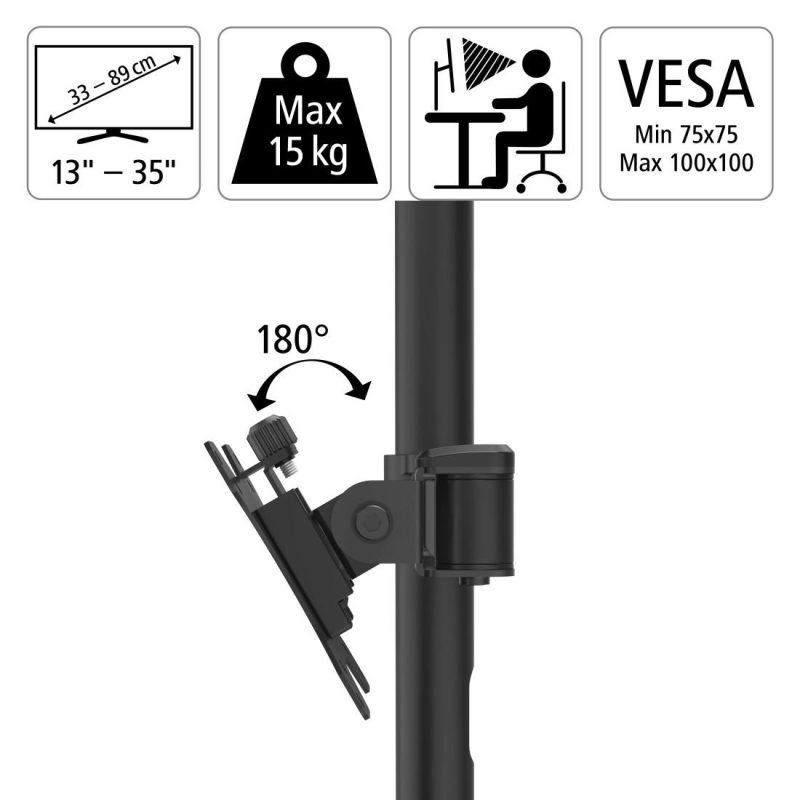 Стойка за 2 монитора за бюро HAMA Регулируема, 13" - 35", 15 кг, Swivel/Tilt, Черна - Image 6