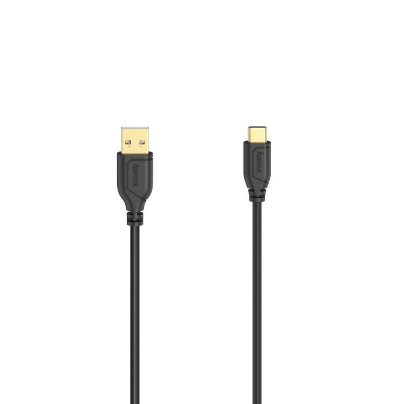 Кабел Hama Flexi-Slim USB-C - USB-A 2.0 мъжко, 0.75м,тънък, позлатен, черен - Image 2