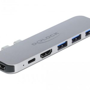Докинг станция Delock, За MacBook, HDMI 4K, USB-A, USB-C, PD, Сива