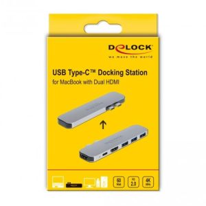 Докинг станция Delock, За MacBook, HDMI 4K, USB-A, USB-C, PD, Сива - Image 6