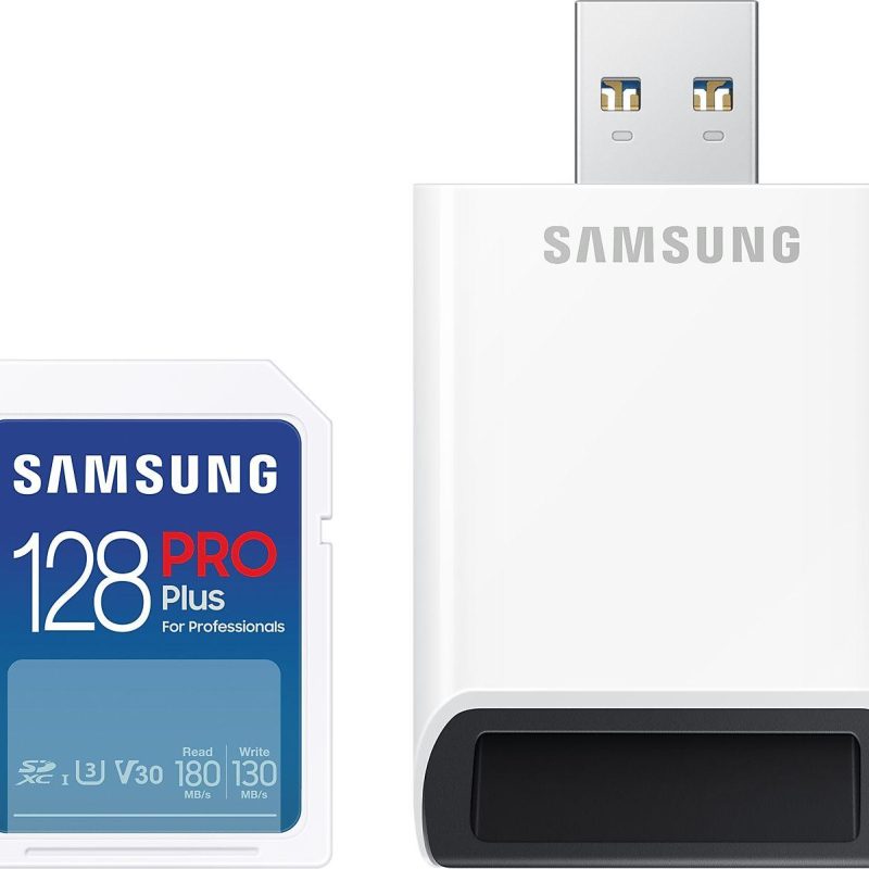 Карта памет Samsung PRO Plus, SD Card, 128GB, USB Четец, Бяла