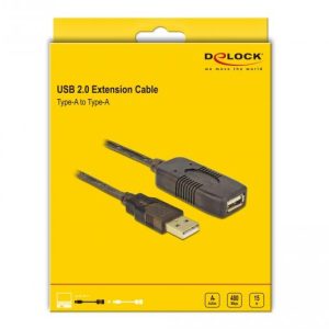 Удължителен кабел DeLock, USB-A женско - USB-A мъжко, USB 2.0, 15 м, Черен - Image 4