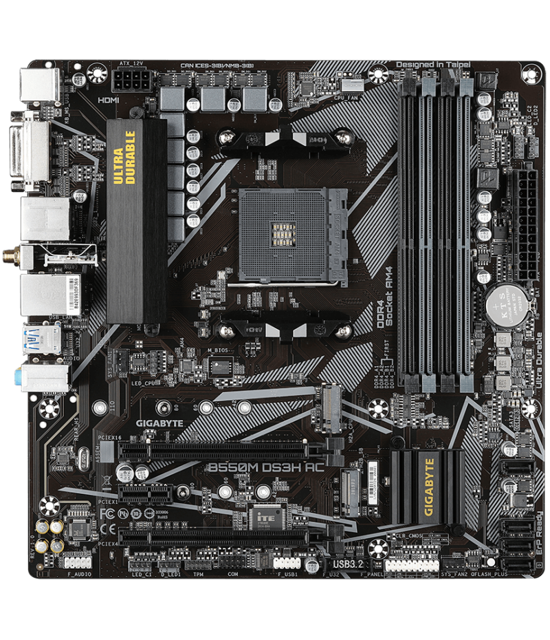 Дънна платка GIGABYTE B550M DS3H AC Socket AM4 - Image 2