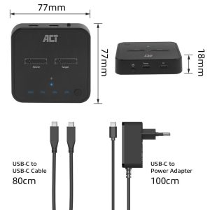 Двойна SSD докинг станция, ACT M.2 NVMe/PCIe  за клониране, USB-C 3.2 Gen2, 10 Gbps - Image 8