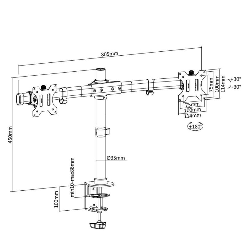 Стойка за 2 мониторa ACT AC8315, за бюро, Регулируема, 27", 10 кг, Черна - Image 8